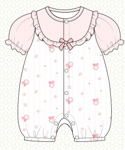 Bộ dài áo cài lệch in họa tiết gấu phối quần xanh