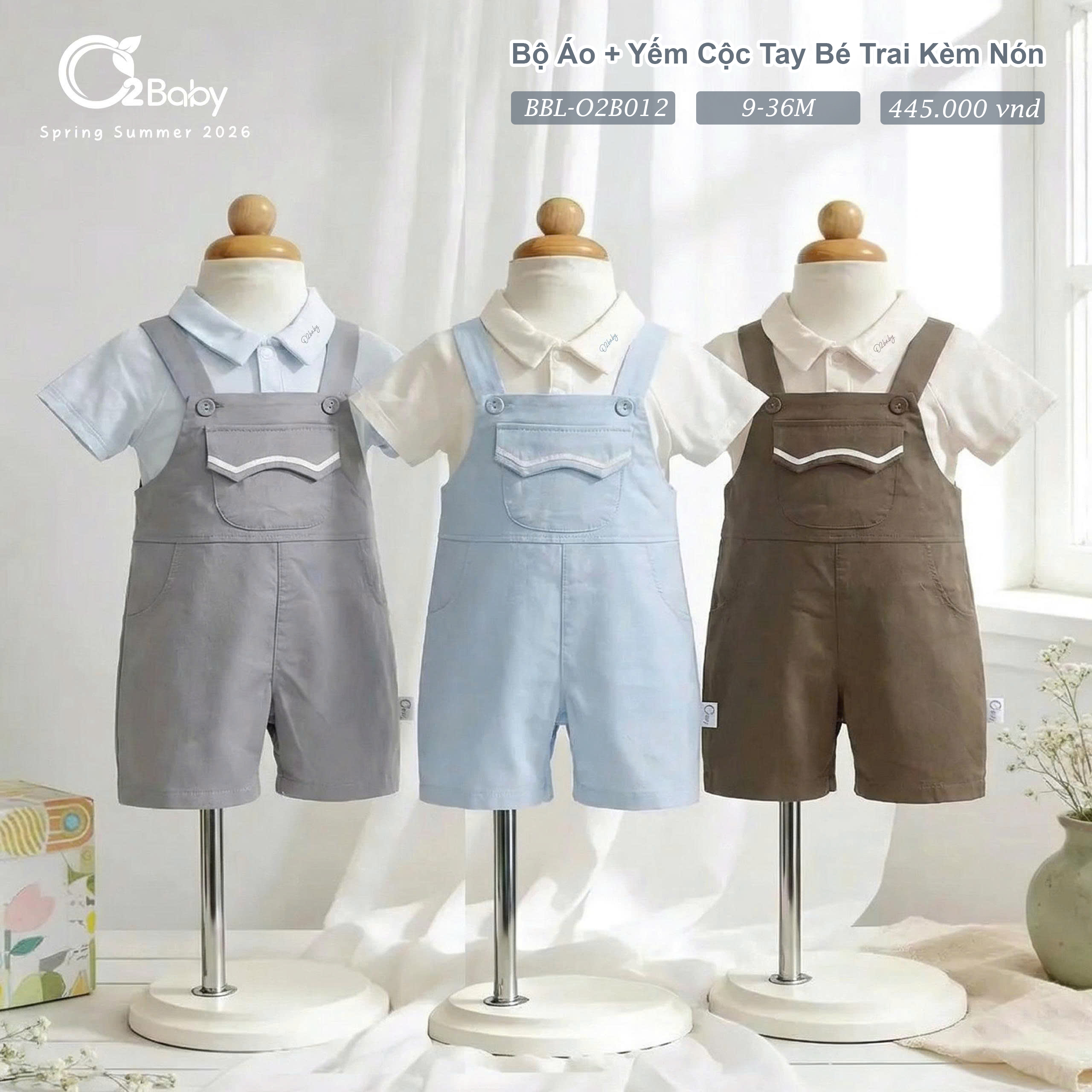Bộ Áo + Yếm Cộc Tay Bé Trai Kèm Nón (9-36M)