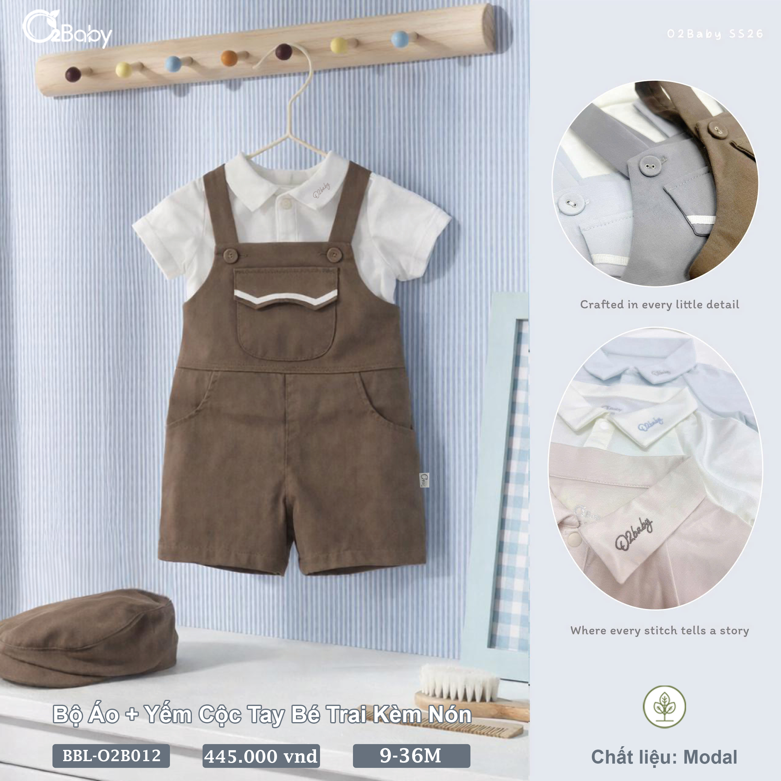 Bộ Áo + Yếm Cộc Tay Bé Trai Kèm Nón (9-36M) - Ảnh 5