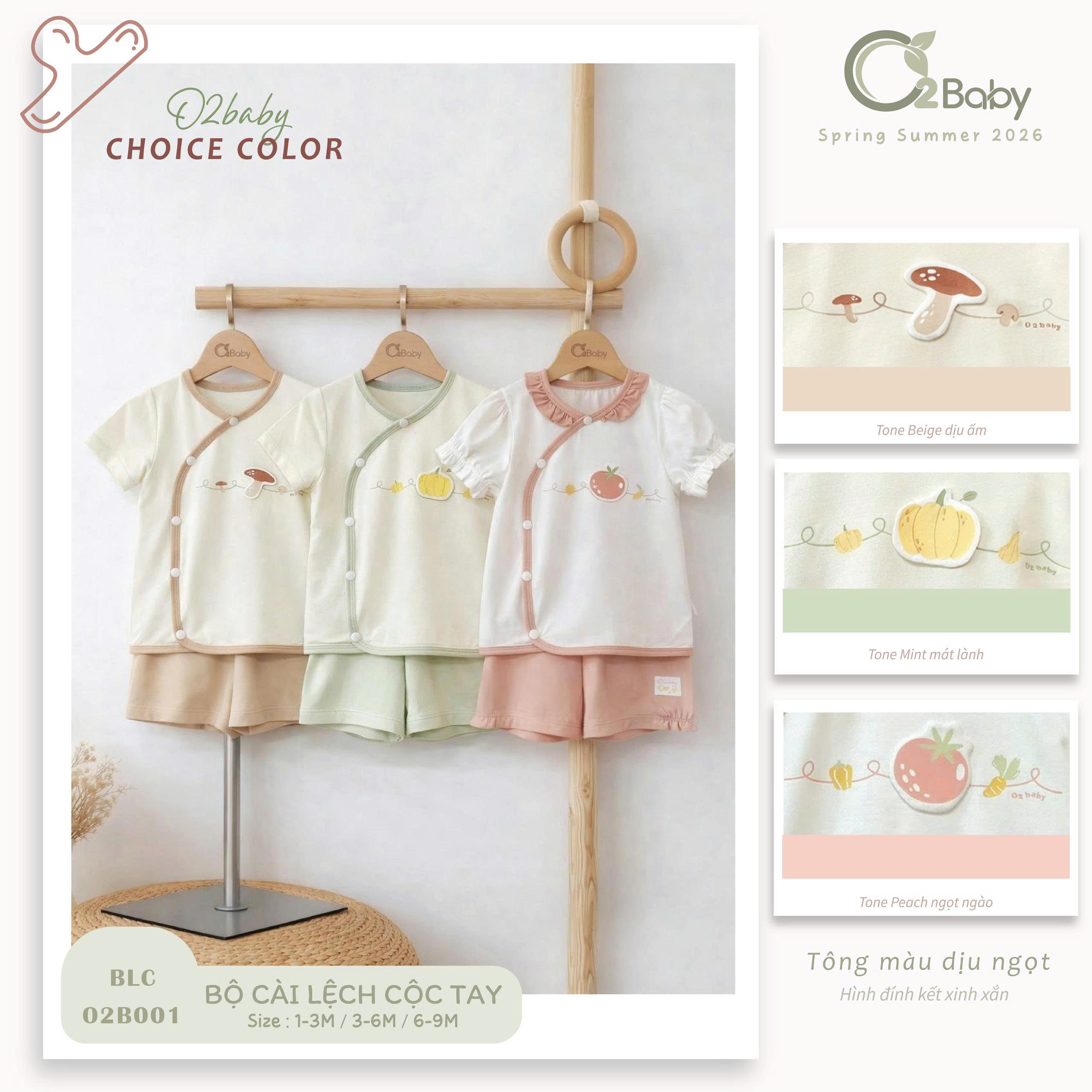 Bộ Cài Lệch Cộc Tay (3-9M)